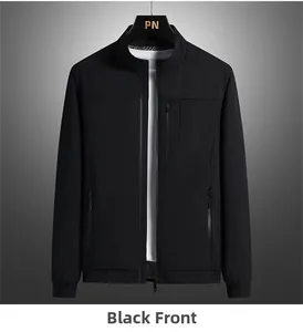 Detail view of black casual jacket with vertical chest pocket and ribbed cuffs