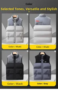 Detailed views of men's padded vest featuring contrast corduroy shoulders and zip closure