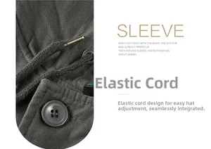 Detail view of the drawstring and button on men's heavy outdoor windbreaker jacket