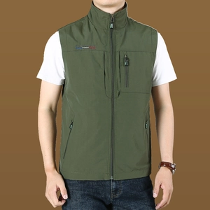 Men Multi-Pocket Outdoor Vest Quick Dry Functional Utility Fishing Waistcoat Lightweight Zipper Casual Sleeveless Jacket