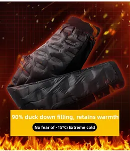 Detail view of 90% duck down filling on winter pants for extreme -15°C cold weather