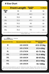 Detailed size chart for men padded vest including measurements from M to 5XL sizes