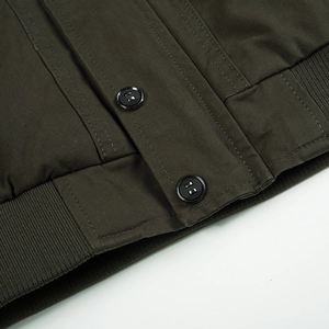 Men's cotton casual work jacket in army green with button detail and ribbed hem
