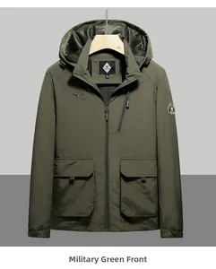 Detailed view of army green cargo jacket featuring breathable mesh lining and hood