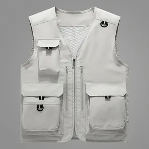 Gilet de pêche extérieur pour hommes avec poches multiples et mesh respirant à fermeture éclair