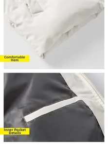 Detail shots of the jacket showing comfortable hem design and secure zippered inner pocket
