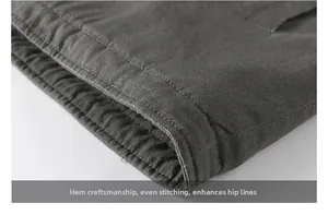 Detail of reinforced hem with double parallel stitching on heavy-duty canvas jacket