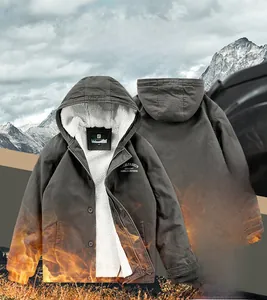 Detail view of winter hooded jacket featuring thick white fleece lining for thermal warmth