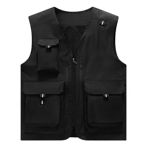 Gilet de pêche et photographie noir pour hommes avec poches multiples et mesh respirant extérieur