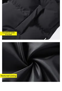 Detailansicht der Seitentaschen und des glatten Satin-Innenfutters der Winterjacke
