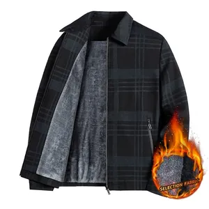Men's checkered zip-up jacket with warm fleece lining and classic plaid pattern