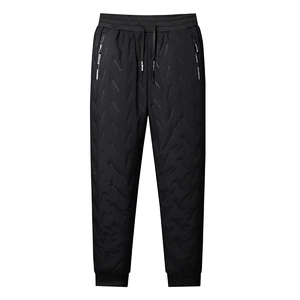 Men Winter Warm Quilted Pants Fleece Lined Thick Joggers Elastic Waist Drawstring Casual Padded Trousers Outdoor Windproof