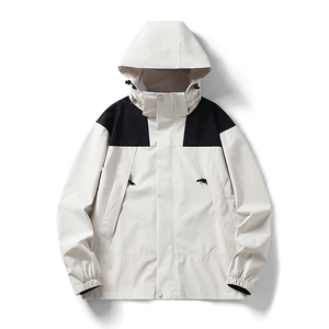 Men's Outdoor Hooded Jacket Color Block Windbreaker Cargo Coat For Hiking Traveling Casual Utility Sportswear Unisex Top