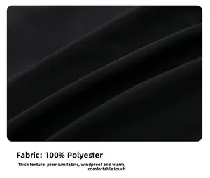 Close-up of windproof black 100% polyester fabric texture for warm winter down pants