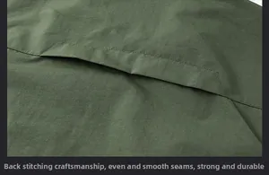 Détail du gilet vert militaire montrant des coutures durables et une finition soignée