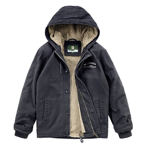 Men Winter Hooded Jacket Fleece Lined Heavyweight Cotton Canvas Windproof Outdoor Casual Work Coat Warm Sherpa Lined Outerwear