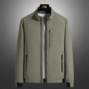 Men Stand Collar Jacket Polyester Windproof Lightweight Coat Casual Outdoor Outerwear For Autumn Spring With Multi Zipper Pockets Ribbed Cuffs Fashion