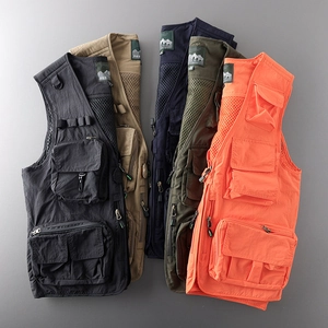 Detail of multi-pocket tactical vest with breathable mesh back and durable fabric texture
