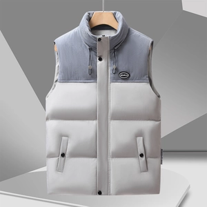 Men Winter Padded Vest Stand Collar Corduroy Splicing Warm Sleeveless Jacket Casual Plus Size Puffer Waistcoat For Men