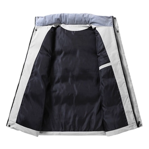 Men's thickened stand collar cotton vest jacket in light grey with windproof shell
