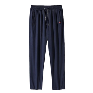 Men's navy casual sweatpants with elastic drawstring waist and sports design accents