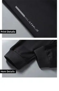 Detail of black knit sweatpants featuring letter print logo and ribbed elastic cuffs