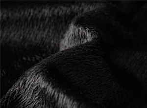 Close-up of the thick black faux rabbit fur lining for warmth on the biker jacket