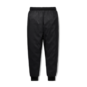 Men's thermal down pants in black featuring windproof fabric and elastic cuffs