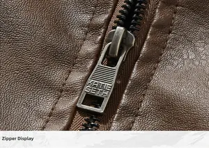 Close-up of premium brown faux leather texture with durable vintage metal zipper detail