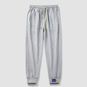 Men's Casual Cotton Blend Joggers Elastic Waist Sweatpants With Colorful Drawstring And Decorative Patch Tapered Pants