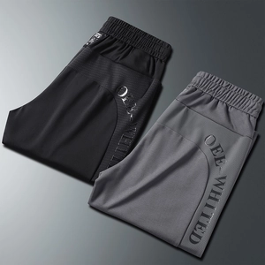 Men Summer Ice Satin Pants Breathable Quick Dry Joggers Straight Leg Casual Sweatpants Mesh Panels Sporty Men Bottoms