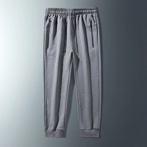 Men's grey minimalist jogger pants with drawstring waist and zip pockets for daily wear