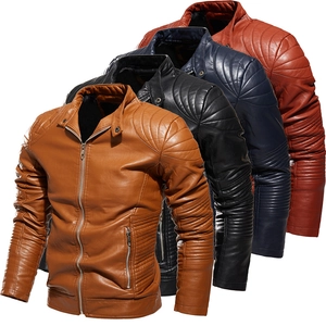Detailed comparison of biker jackets in camel, black, navy, and brown with quilted shoulders
