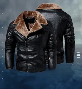 Détail de la veste en cuir PU pour homme avec col en fausse fourrure brune et fermetures éclair