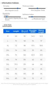 Size chart for outdoor waterproof hooded jacket ranging from M to 8XL for various fits