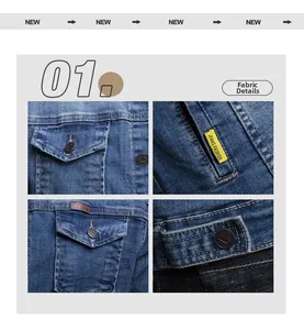 Close-up of denim jacket details featuring metal buttons and blue twill fabric texture