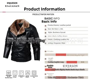 Vue détaillée d'une veste décontractée pour homme en similicuir avec col en fourrure