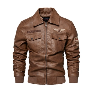 Men Vintage Pilot PU Leather Jacket Faux Fur Collar Biker Bomber Coat Windproof Outerwear Casual Autumn Winter Clothing
