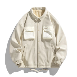 Men Casual Waffle Texture Jacket Loose Lapel Long Sleeve Outerwear Drawstring Hem Utility Workwear Coat Daily Teen Fashion