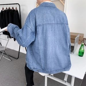 Men Distressed Denim Jacket Washed Cotton Oversized Casual Outerwear Retro Hong Kong Style Single Breasted Multi Pocket Coat