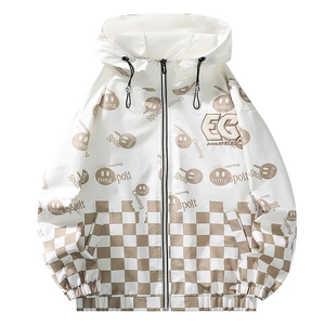 Herren Freizeitjacke mit Kapuze, Farbverlauf-Schachbrettmuster und Stickerei-Design