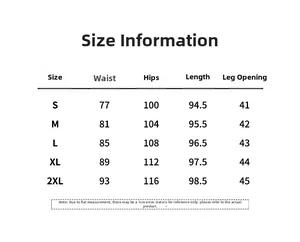 Detailed size chart for vintage loose fit denim pants including waist and hip measurements