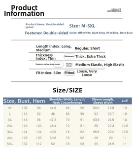 Size chart for men's reversible jacket showing measurements from M to 5XL for perfect fit