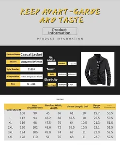 Detailed size chart for men casual jacket with measurements from M to 4XL for perfect fit
