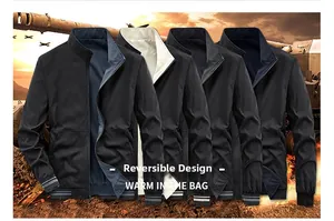 Detail of reversible bomber jacket showing rib-knit cuffs and double-sided design