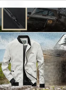 Detail of windproof jacket fabric sewing process and contrast ribbing and inner lining