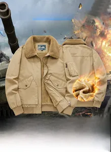 Détails du blouson aviateur d'hiver kaki pour homme avec doublure polaire et poches cargo
