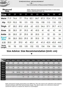 Tableau des tailles détaillé pour jeans slim homme avec mesures de taille et longueur