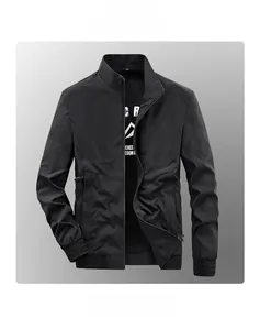 Detailed flat lay of black stand-collar jacket with ribbed cuffs and inner graphic prints