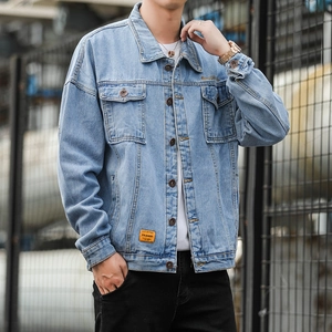 Men Casual Denim Jacket Washed Polyester Fabric Fashion Embroidery Lapel Single Breasted Streetwear Male Outerwear Coat